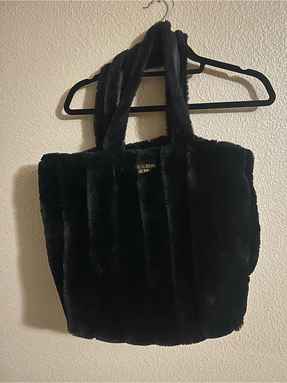 Victoria's Secret Black Faux Fur Tote Bag